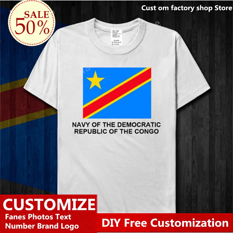 

DRCongo Navy Cotton T shirt Custom Jersey Fans DIY Name Number LOGO High Street Fashion Hip Hop Loose Casual T-shirt