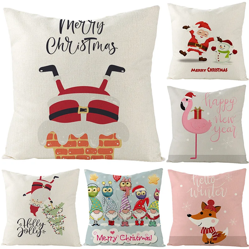 

Christmas single sided linen polyester pillow cover, car sofa cushion cover, home decoration pillow cover