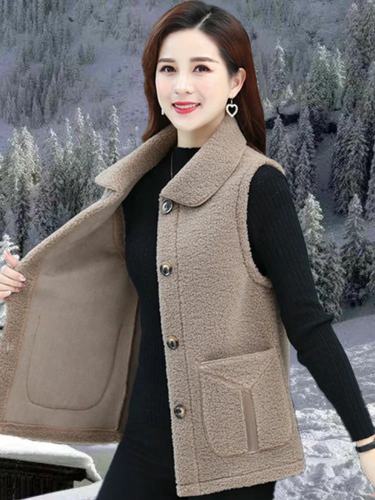 Women's Imitation Vest Outerwear Women Autumn and Winter Middle-Aged Elderly Middle-aged Dress Fashion Si...