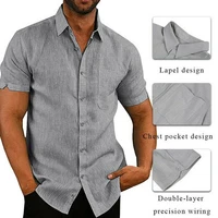cotton linen men shirts button down tee mens short sleeve shirts summer solid color stand collar casual beach style blouse
