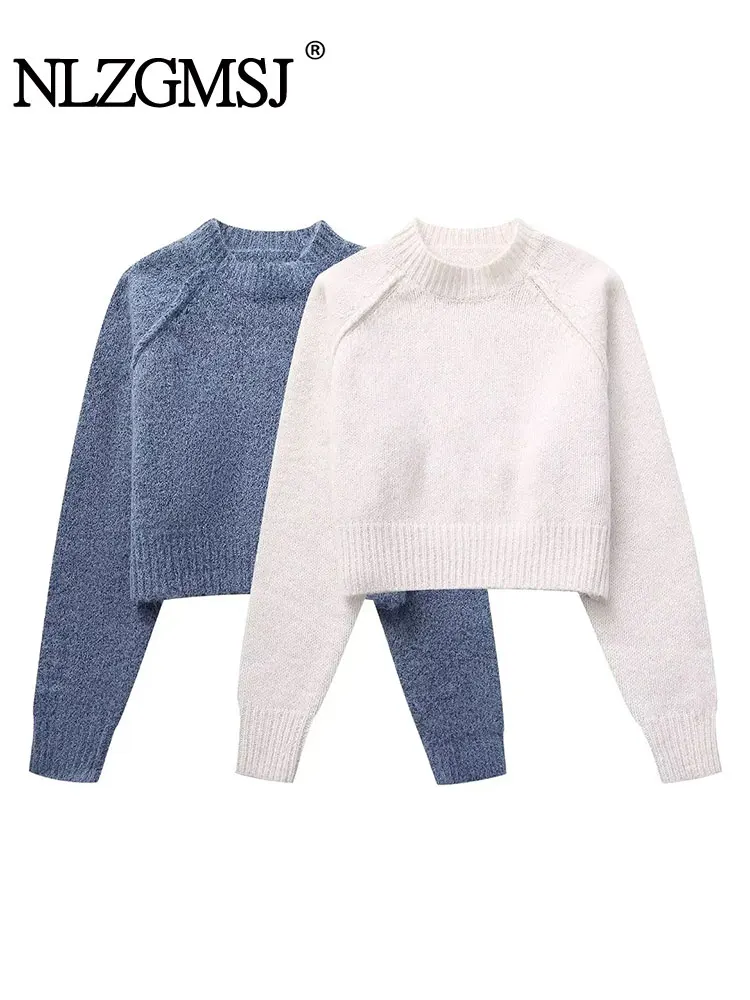 

Nlzgmsj TRAF Simple 2023 Women Solid Knitted Sweater Autumn Sweet O-neck Long Sleeve Pullover Female Vintage Causal Tops