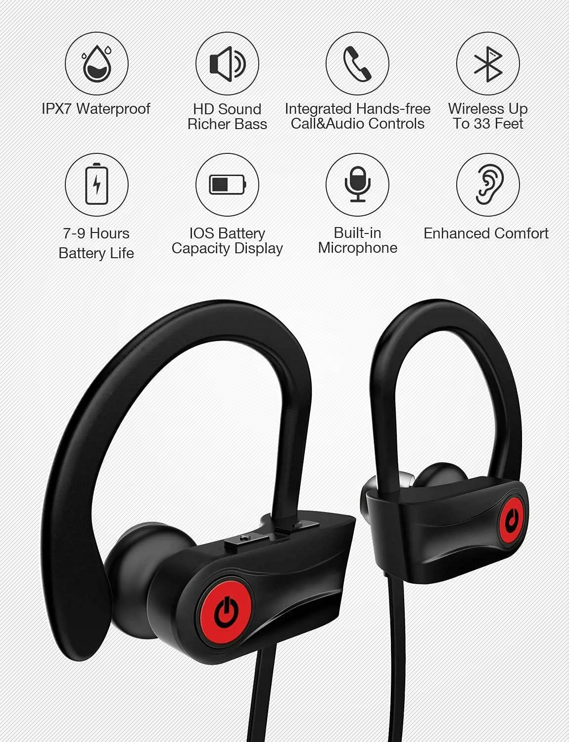 

Otium Bluetooth Headphones Wireless IPX7 Waterproof Earphones Sport Black