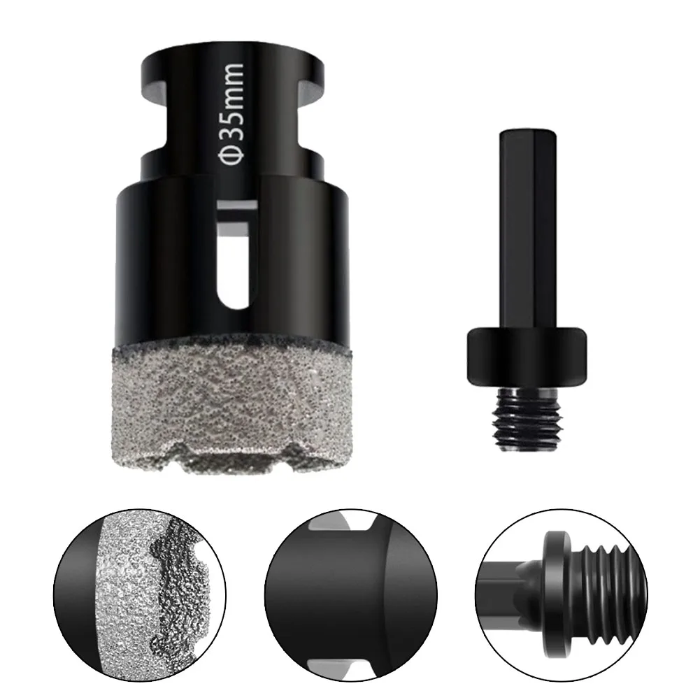 M14 Thread Dry Vacuum Brazed Diamond Hole Saw 35mm Hex Shank Adapter For Porcelain Tile Granite Marble Stone Masonry Brick