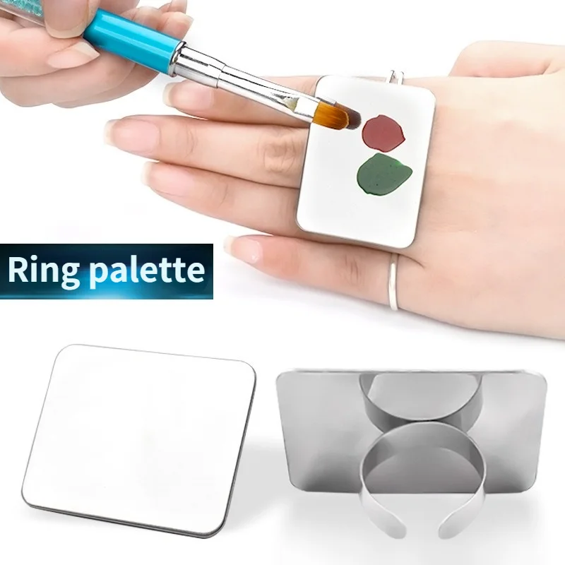 

1PC Salon Manicure Finger Ring Color Palette Makeup Cream Foundation Mixing Palette Cosmetic Make up Tool Stainless Steel Plate