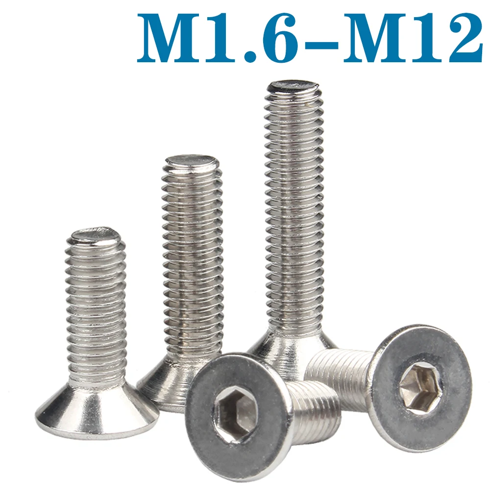 

1-50pcs M1.6 M2 M2.5 M3 M4 M5 M6 M8 M10 M12 Stainless Steel DIN7991 Hexagon Hex Socket Head Flat Countersunk Allen Bolt Screw