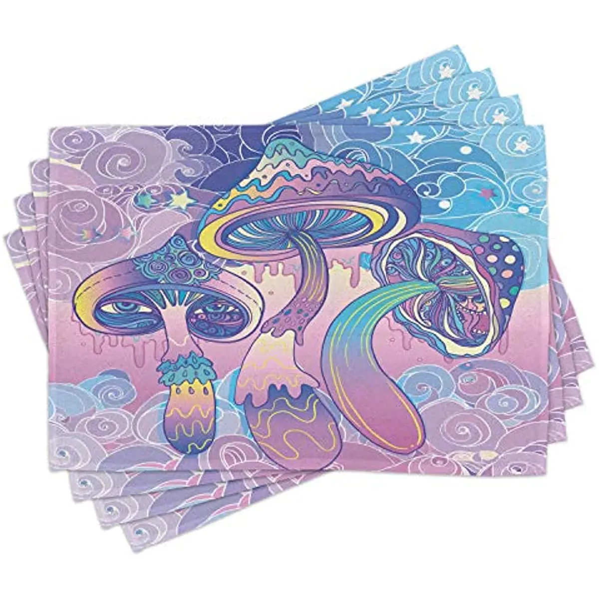 

Mushroom Place Mats Washable Fabric Placemats for Dining Room Kitchen Table Decor, Aqua Pale Pink Purple