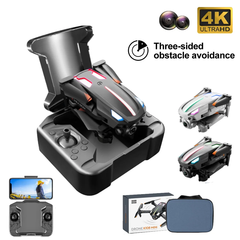 2022 New K108 Lights Mini Drone 4k Professional Hd Dual Camera Radio Control Helicopters Foldable Obstacle Avoidance Fpv Rc Toys