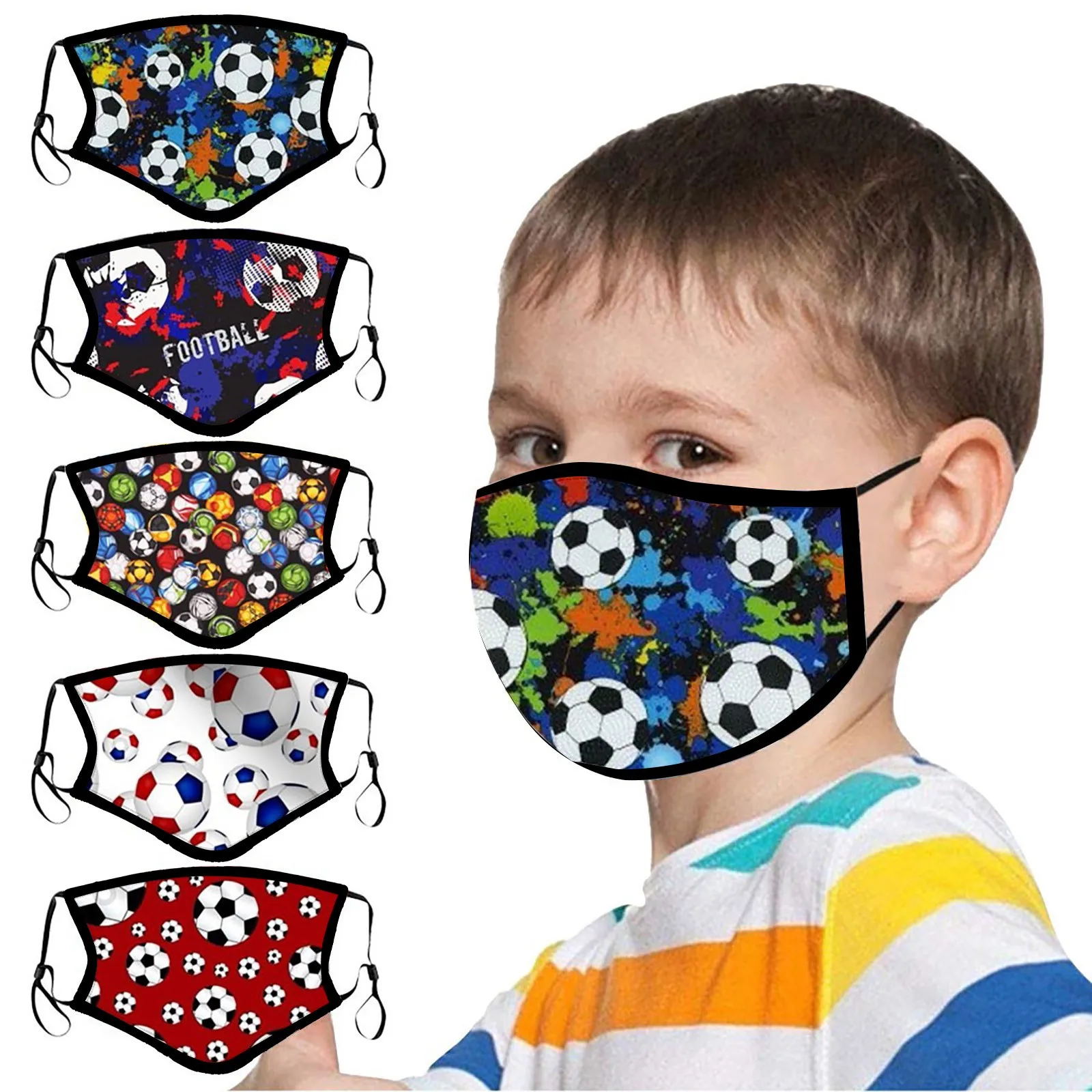 

1PCS Children's Adjustable Windproof Reusable Soccer Print Washable Cotton Masks Mouth Cover mascarillas niños cubrebocas
