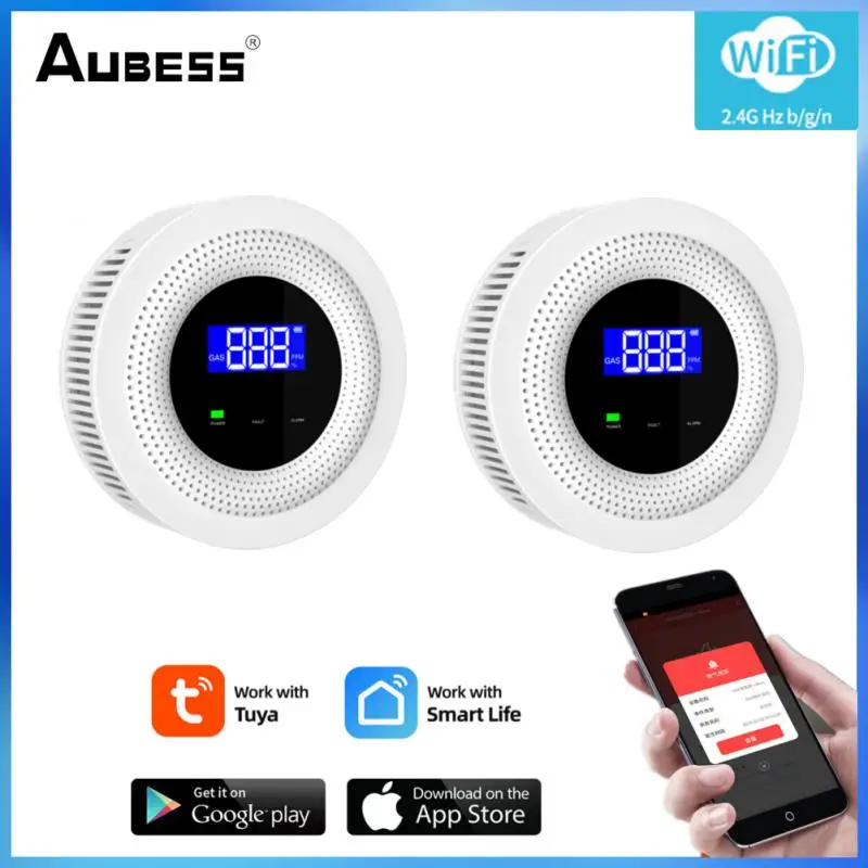 

Wireless Wifi Gas Detector Sensor Natural Gas Biogas Warner Fire Safety Alarm Digital LCD Display Tuya Smart Remote Voice Alarm