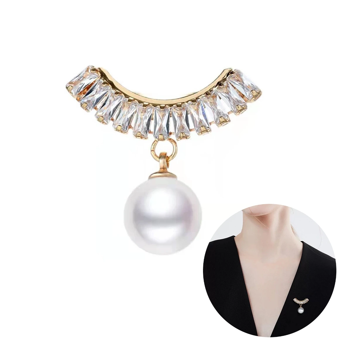 

Fashion Brooches Women Water Drop Pearl Crystal Anti-glare Lapel Pin Smile Fixed Clothes Sweater Coat Summer Dress Accessories
