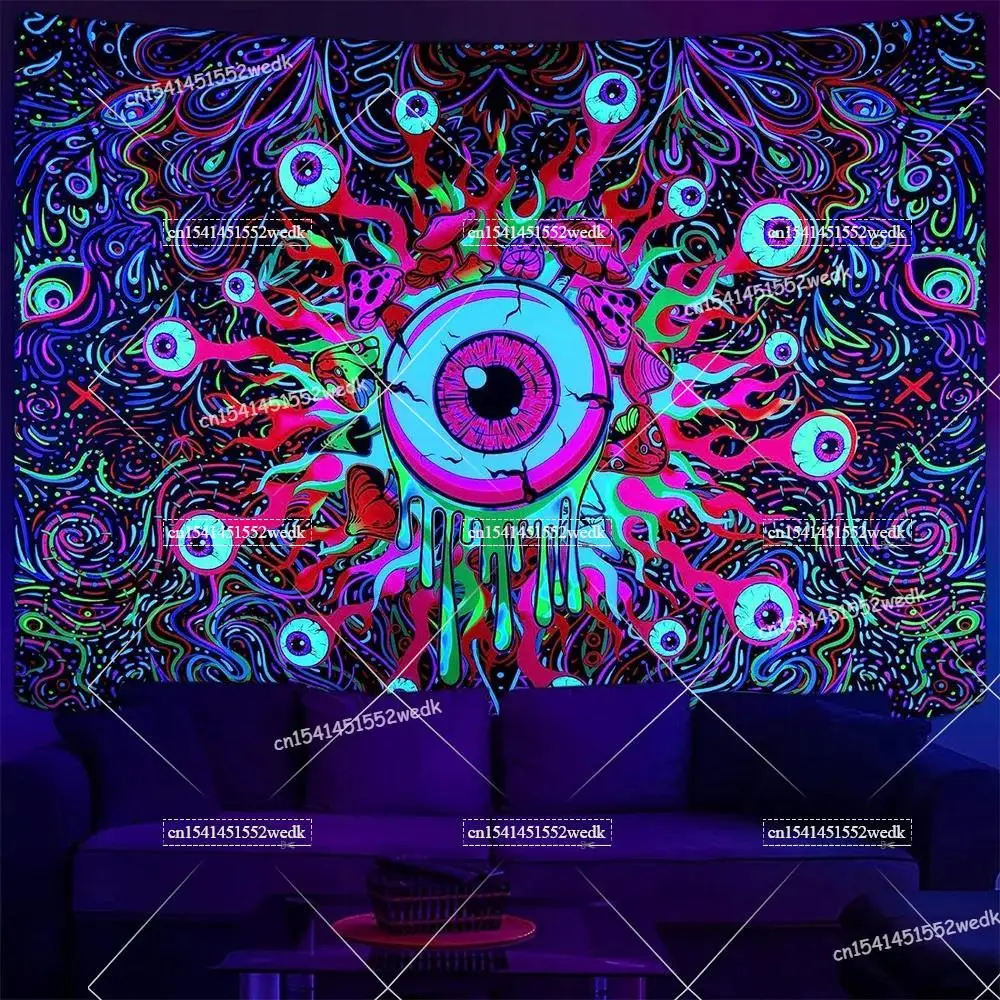 Хиппи Череп черный свет гобелен УФ реактивный Хэллоуин искусственный неон