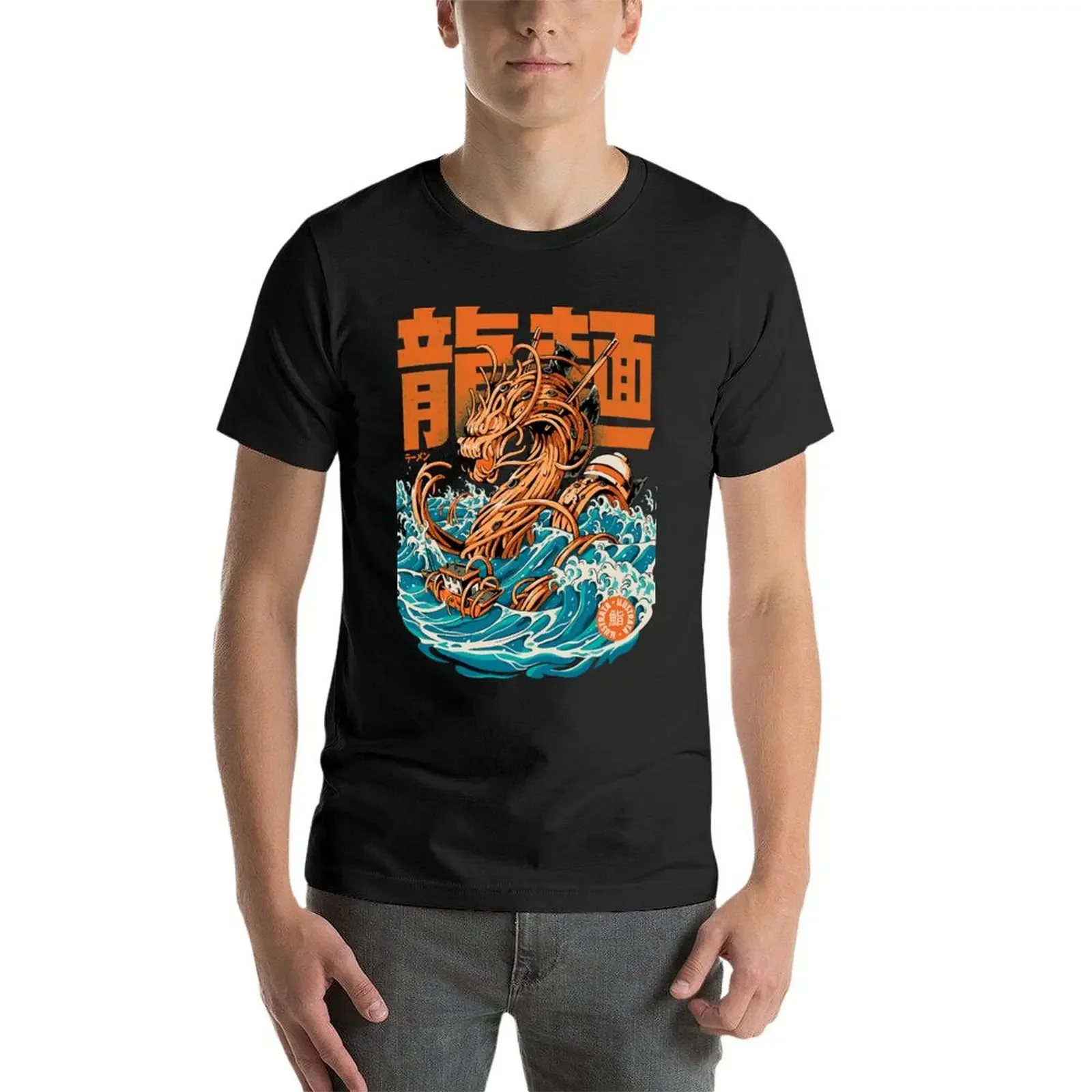 Черная футболка Great Ramen Dragon off Kanagawa милые топы фигурки аниме эстетичная одежда