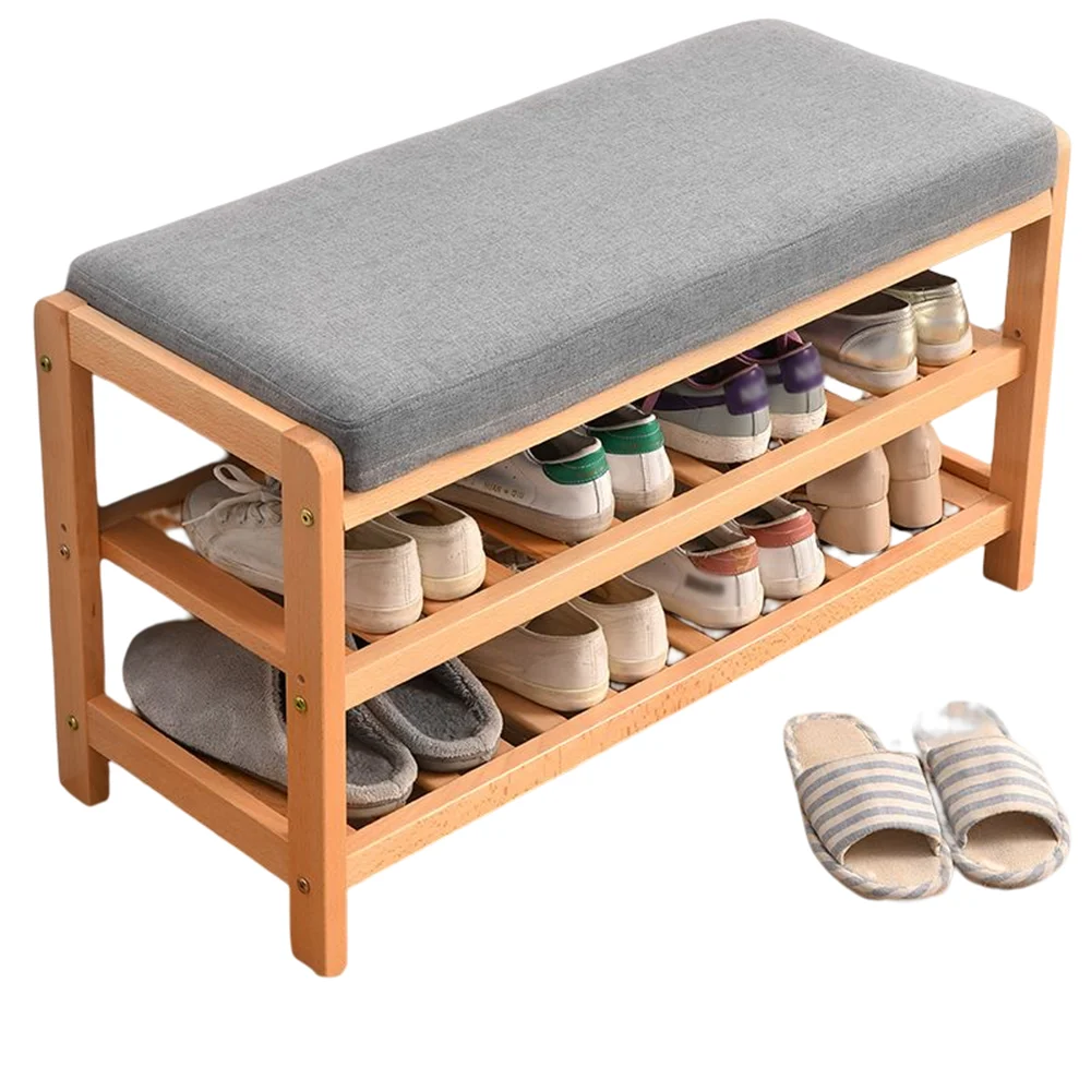 

Solid Wood Shoe Stool Double-Layer Storage Cabinet Simple and Modern Removable Environment protection Upholstered Stool