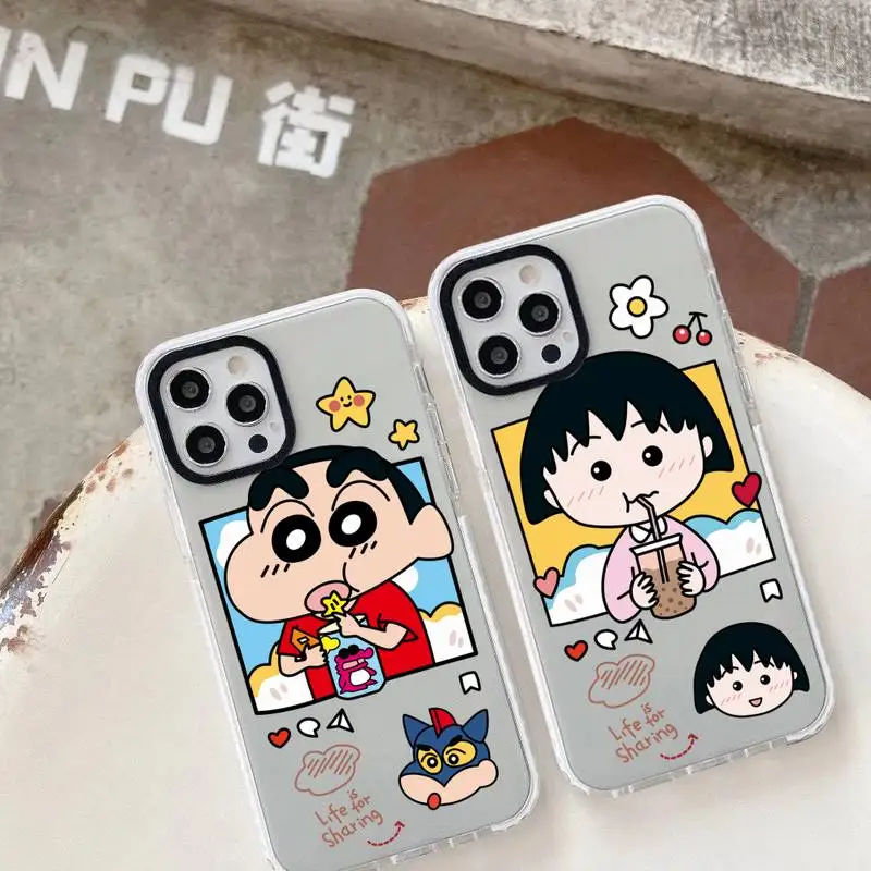 

Cartoon Crayons Shin-chans Chibies Maruko-chans Phone Case For iphone 14 Plus 13 12 11 Pro Max Casetify White Border Cover