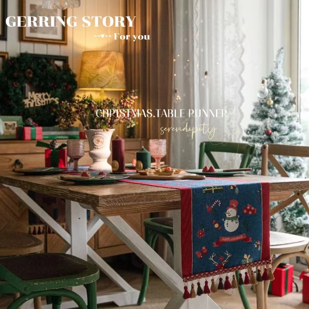 

Gerring Christmas Table Runner Jacquard Holiday Runers For Table Coffee Table Bed Flag TV Cabinet Tablecloth Home Decoration