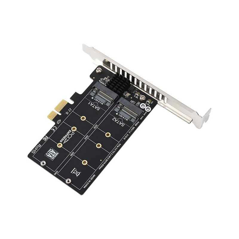 

Pcie X1 To M.2 SATA Adapter Expansion Card 2-Port Black JM582 Master Chip With Metal Heat Sink For Pcie X1/X4/X8/X16