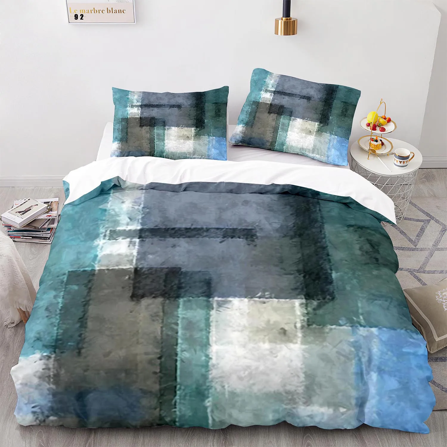 

Stripe Duvet Cover Set Polyester Green Blue Black Striped Plaid Patch Print Quilt Cover King Size Soft Twin Bedding Set for Teen
