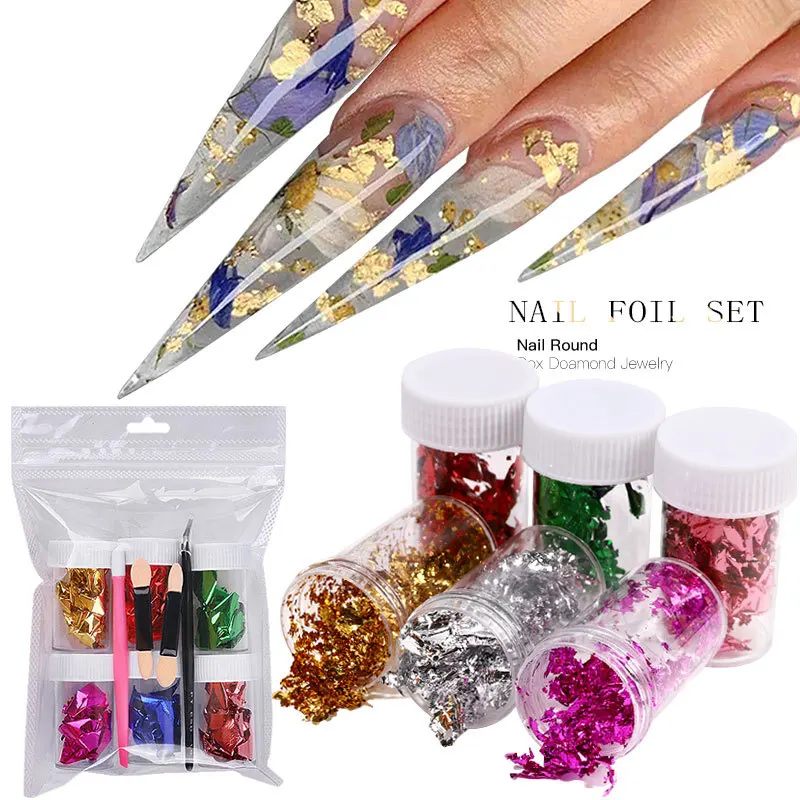 

1 box gold and silver aluminum nail foil sequins sequins nail art Irregular flakes polished nail design stickers decorative acce