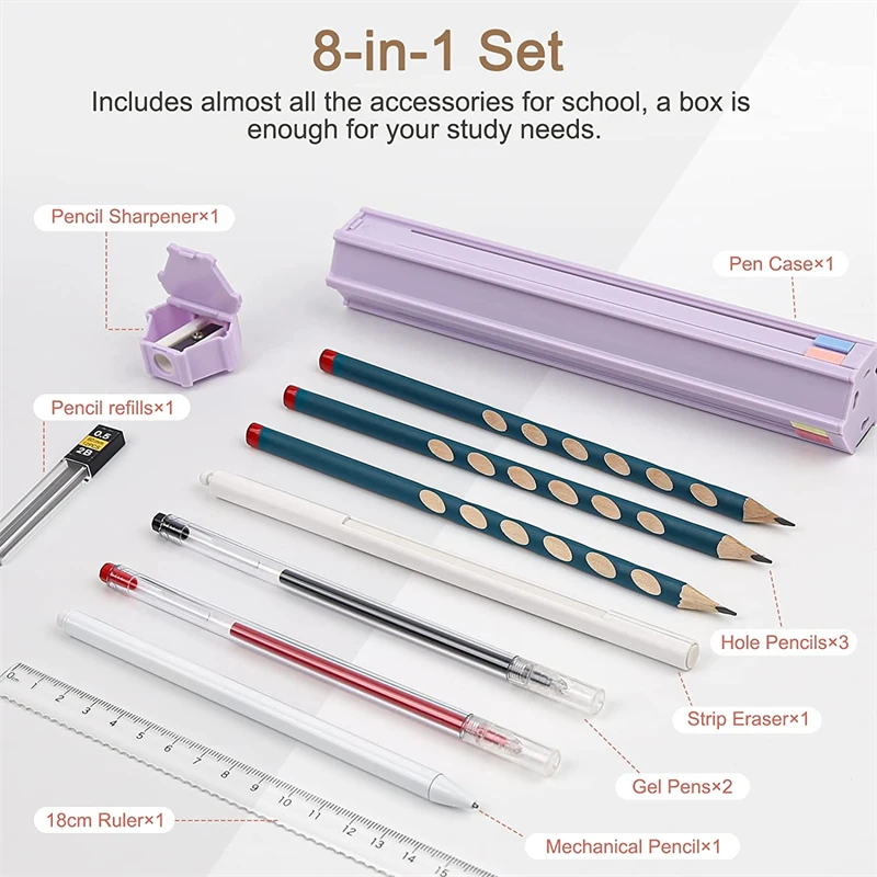 Holder Portable Pencil Case Set Pencil Box With Pencils Gel Pens Sharpener Eraser Ruler