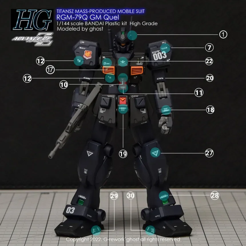 Фото Водные наклейки-декали для HGUC 1/144 RGM-79Q GM Quel TITANS, высококачественные флуоресцентные стикеры, детали для сборки моделей, DIY-комплектующие №3