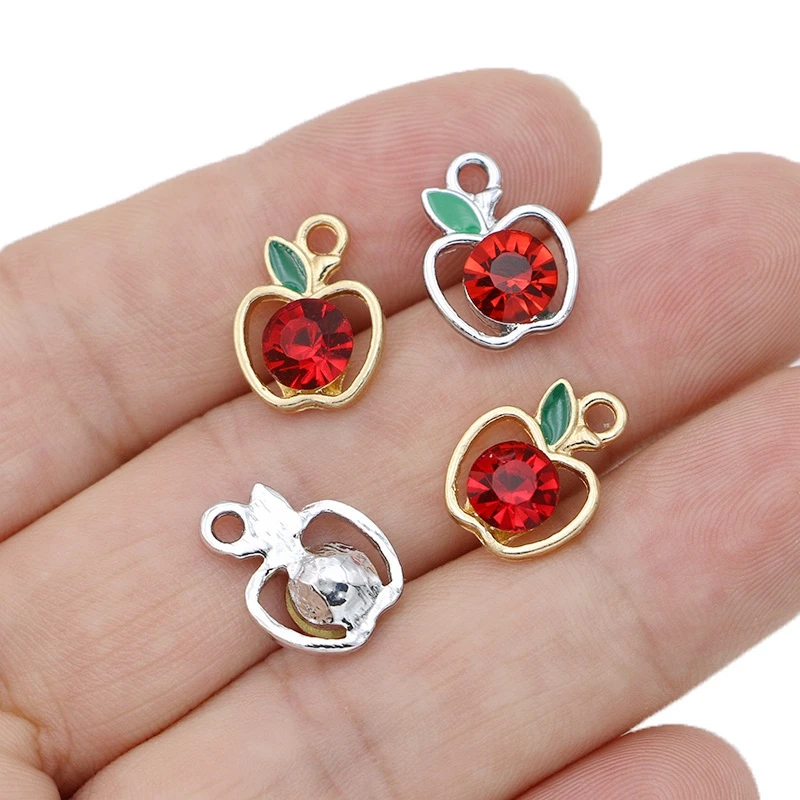 6 шт. Позолоченные Красные кристаллы яблоко Подвески для изготовления ювелирных