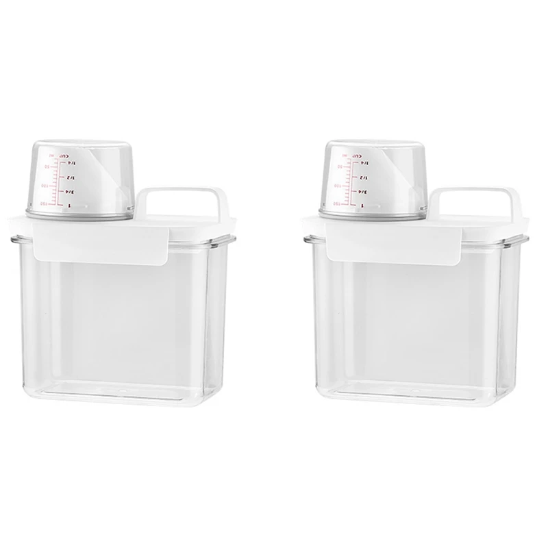 

2X Airtight Laundry Detergent Powder Box Washing Powder Container With Lid And Handle Multipurpose Storage Box 1.1L