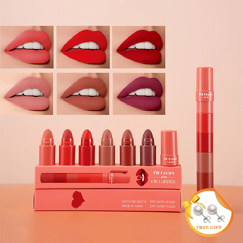 

6 in 1 Lipstick Set for Women Makeup Matte Velvet Non Stick Cup Lipsticks Daily Party Banquet Beauty Cosmetics Gift Wholesale