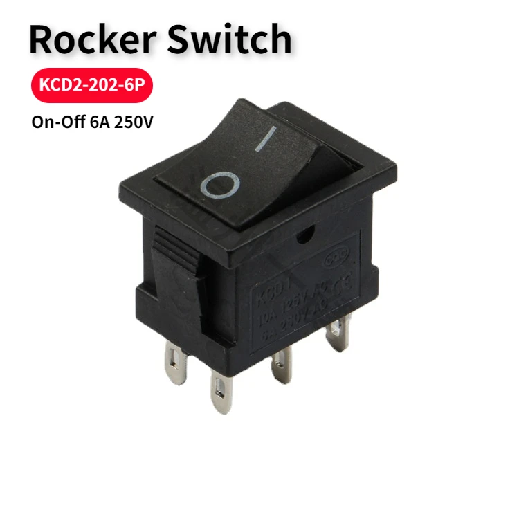

10Pcs/Lot KCD2-202-6P Black Color On-Off 6 Pins 15*21 Rocker Switch