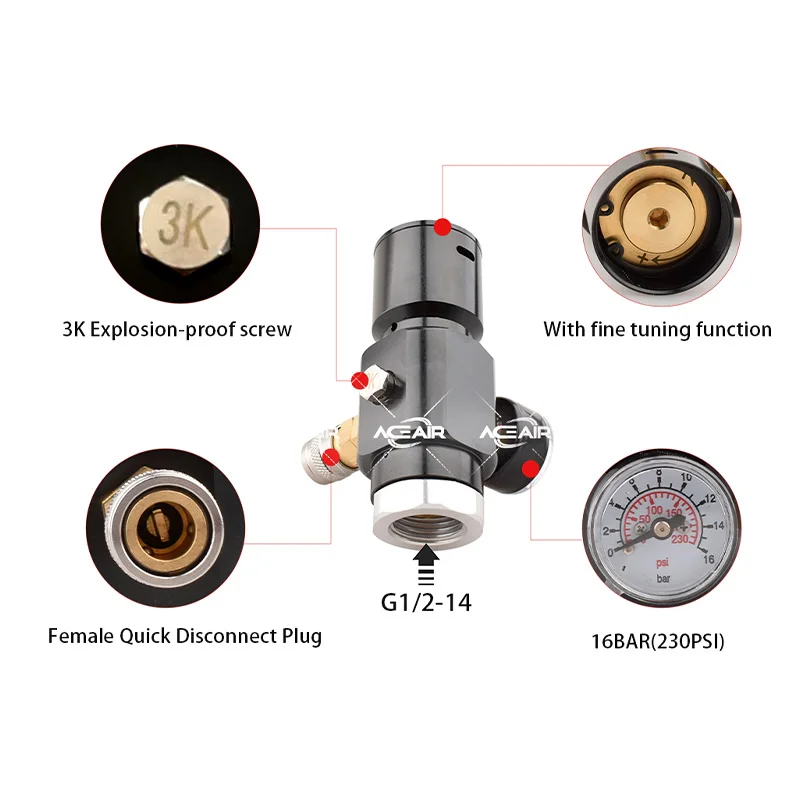 Фото HPA Micro 0-150psi Регулятор давления воздушного бака Адаптер для газированной воды Co2 Клапан подачи газового баллона 100 см Воздушный шланг давления №4