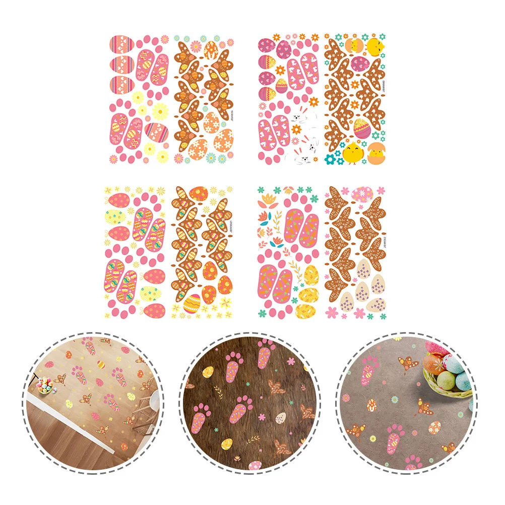 

4 Sheets Easter Floor Decals Adhesive Bunny Decals Footprint Wall Stickers