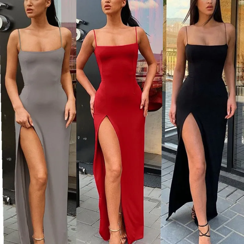 

Sexy Off Shoulder Tube Dress Women Boho Maxi Club Black Spaghetti Strap Dress Party Dresses High Waist Slit Maxi Dress Vestidos