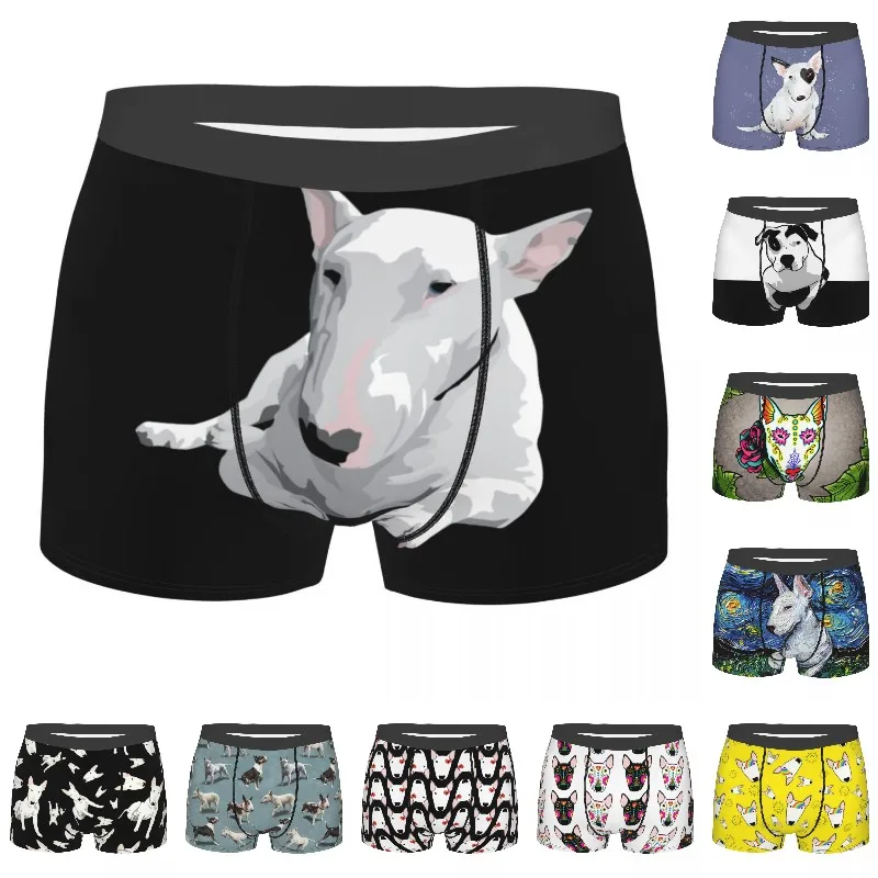 

Трусы-боксеры English Bull Terrier для мужчин, мужское нижнее белье с 3D рисунком животных, собак, дышащие мягкие трусы