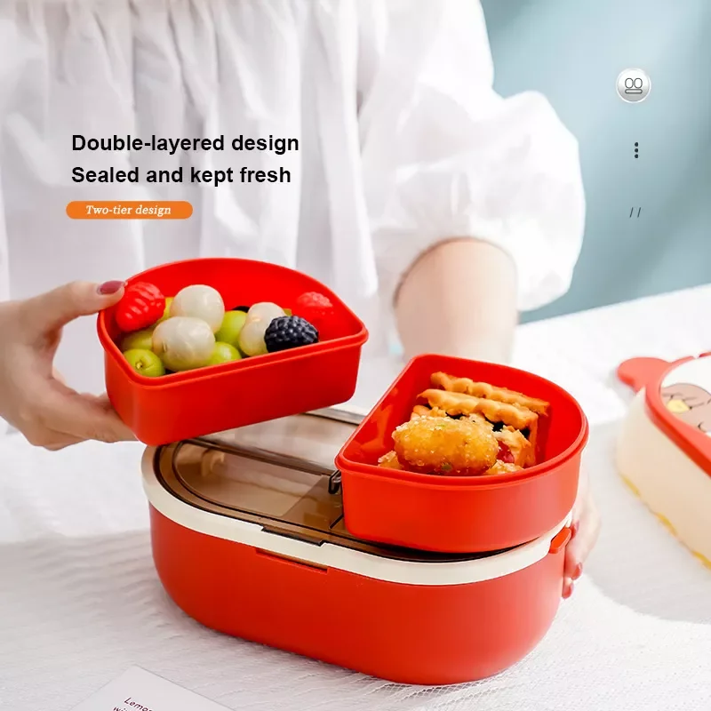 

Милый женский Ланч-бокс с изображением бенто, мультяшный Ланч-бокс для детей, двухслойный пищевой контейнер, Портативный Ланч-бокс в японск...