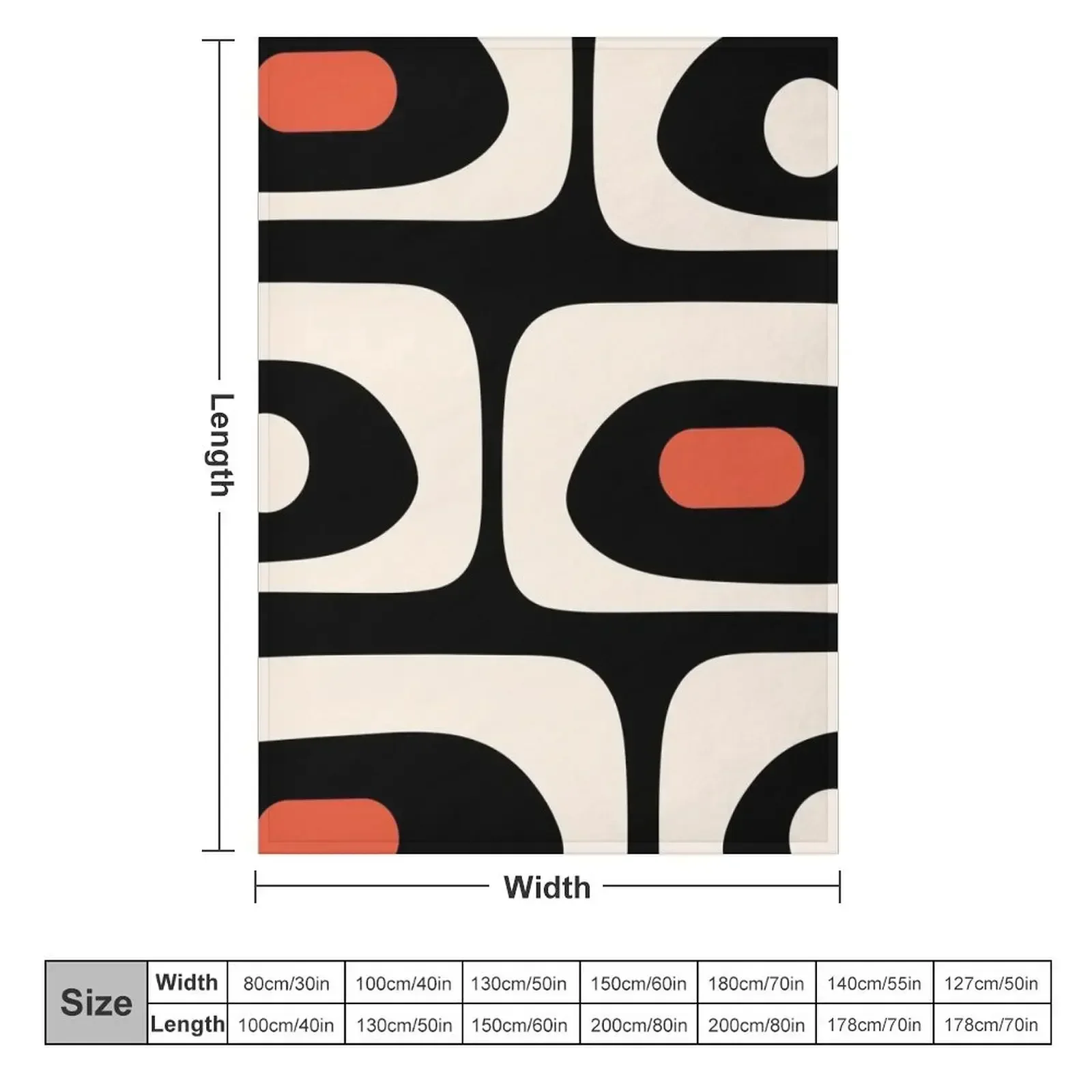 Современное одеяло середины века с абстрактным узором черное оранжевое