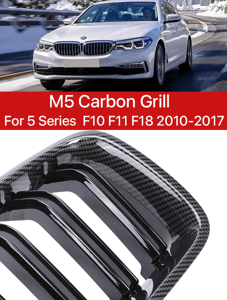 M5 Lower Front Bumper Kindey Racing Grills Double Slat Carbon Fiber Black Grille For BMW 5 Series F10 F11 F18 520i 2010-2017
