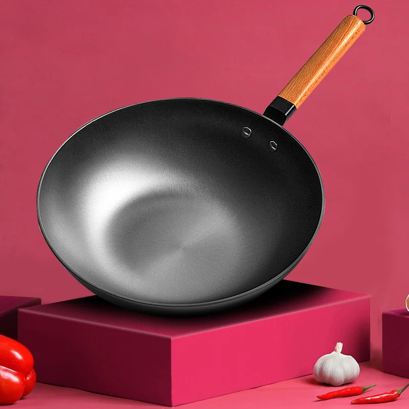

High Quality Iron Wok Traditional Handmade Iron Wok Non-stick Pan Non-coating Induction and Gas Cooker Cookware