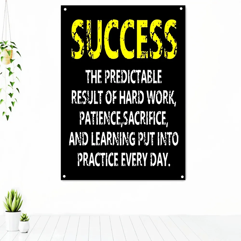 

Success Inspirational Slogan Tapestry Vintage Artwork Decorative Banners Flag Uplifting Poster Wall Art Classroom Office Decor