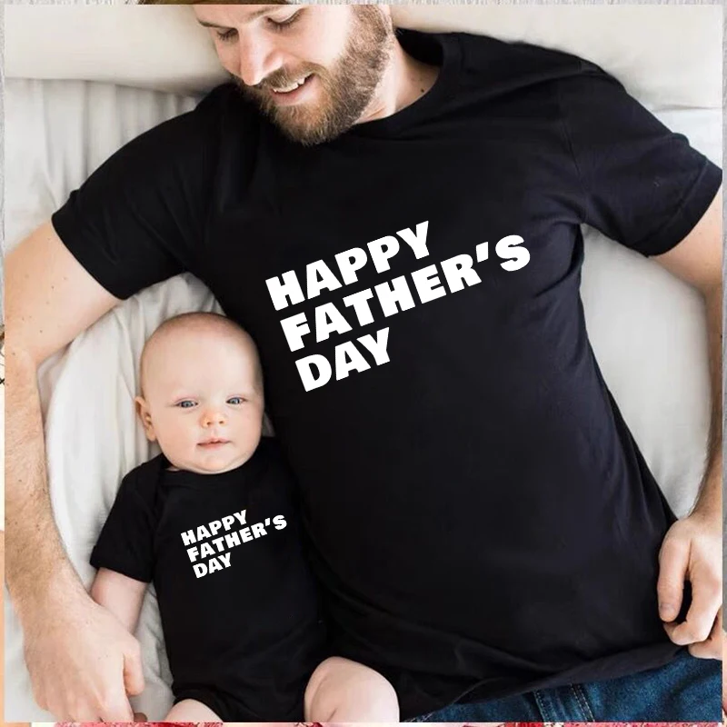 Happy Fathers Day Tshirt Father Son Daughter Matching Clothes Daddy And Me Shirt Papa Kids Top Baby Boy Girl Bodysuit Men Tee images - 6