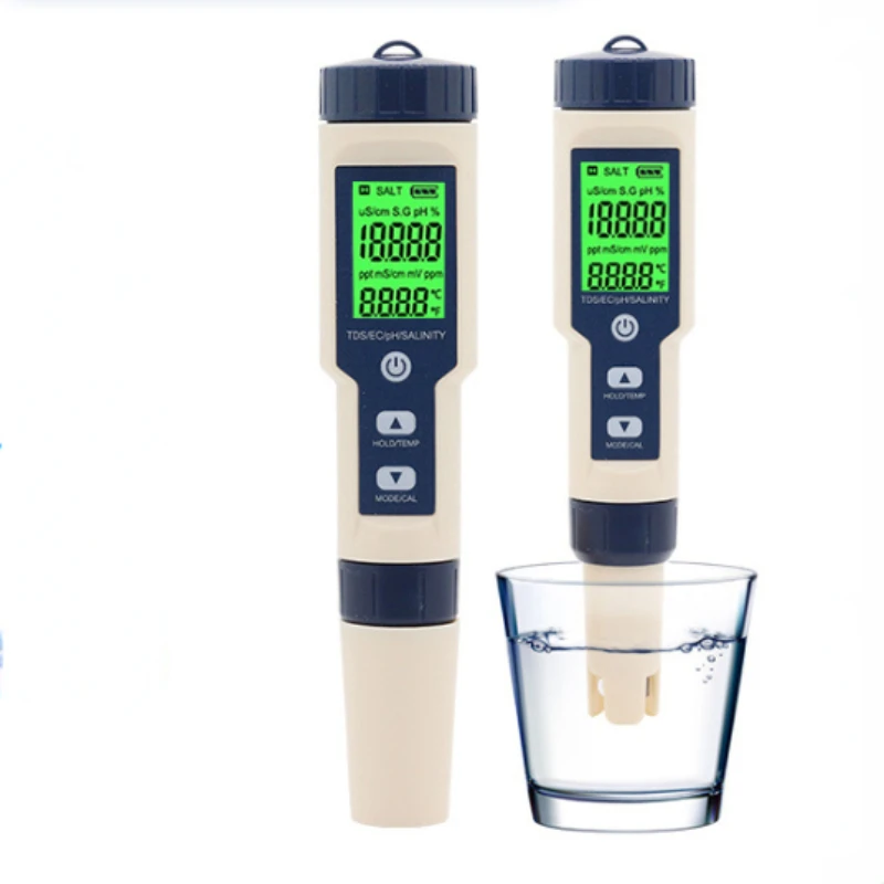 

5 In 1 Water Quality Tester TDS/EC/PH/Salinity/Temperature Meter Digital Ph Meter for Drinking Water Aquarium with Backlight