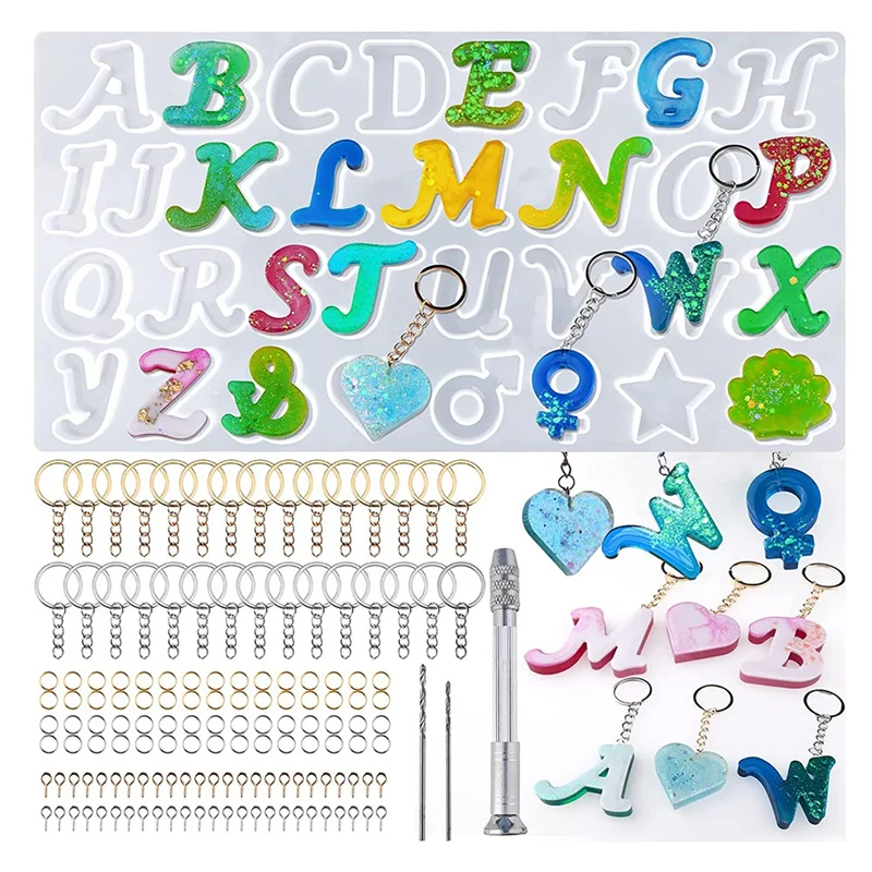 

144Pieces Silicone Letter Resin Mold Kit Fancy Letter Decoration Mold Epoxy Resin Casting Mold Resin Keychain Making Set