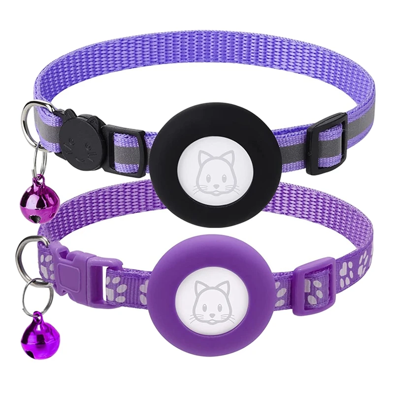 

2Pack Cat Collar, for Air Tag Cat Collars with Safety Buckle and Removable Bell for Apple Airtag Small Pet Collar
