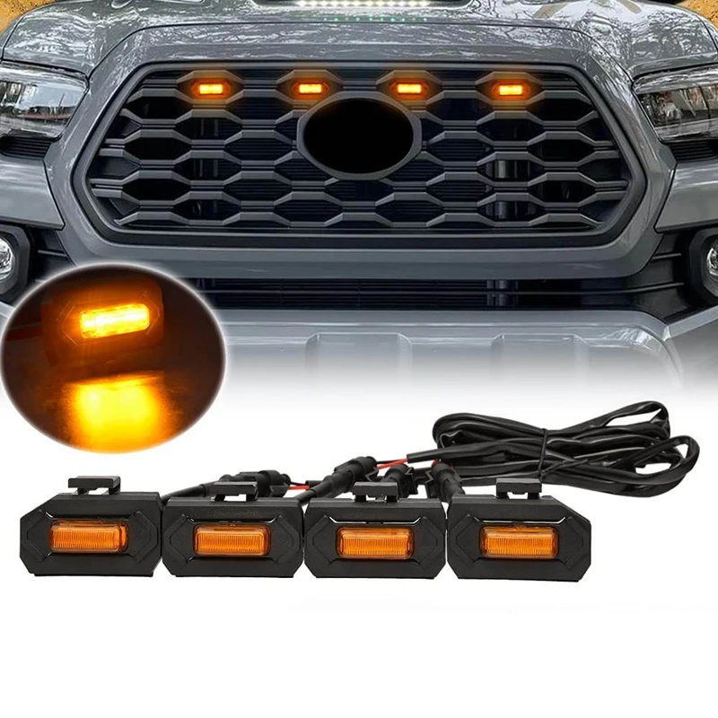 

4PCS LED Front Grill Lights for Toyota Tacoma Raptor TRD Off Road Sport 2020 2021 External Grille Lamps, Amber Light
