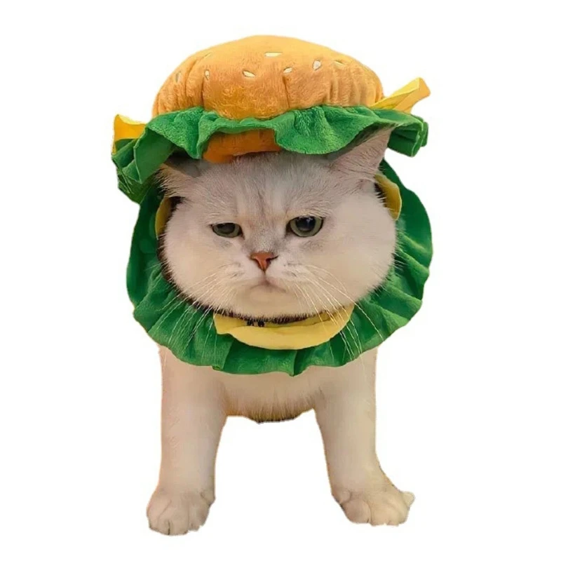 

Cat Cone Wound Heal Recovery Collar Cute Hamburger Shape Pet Costume Hat