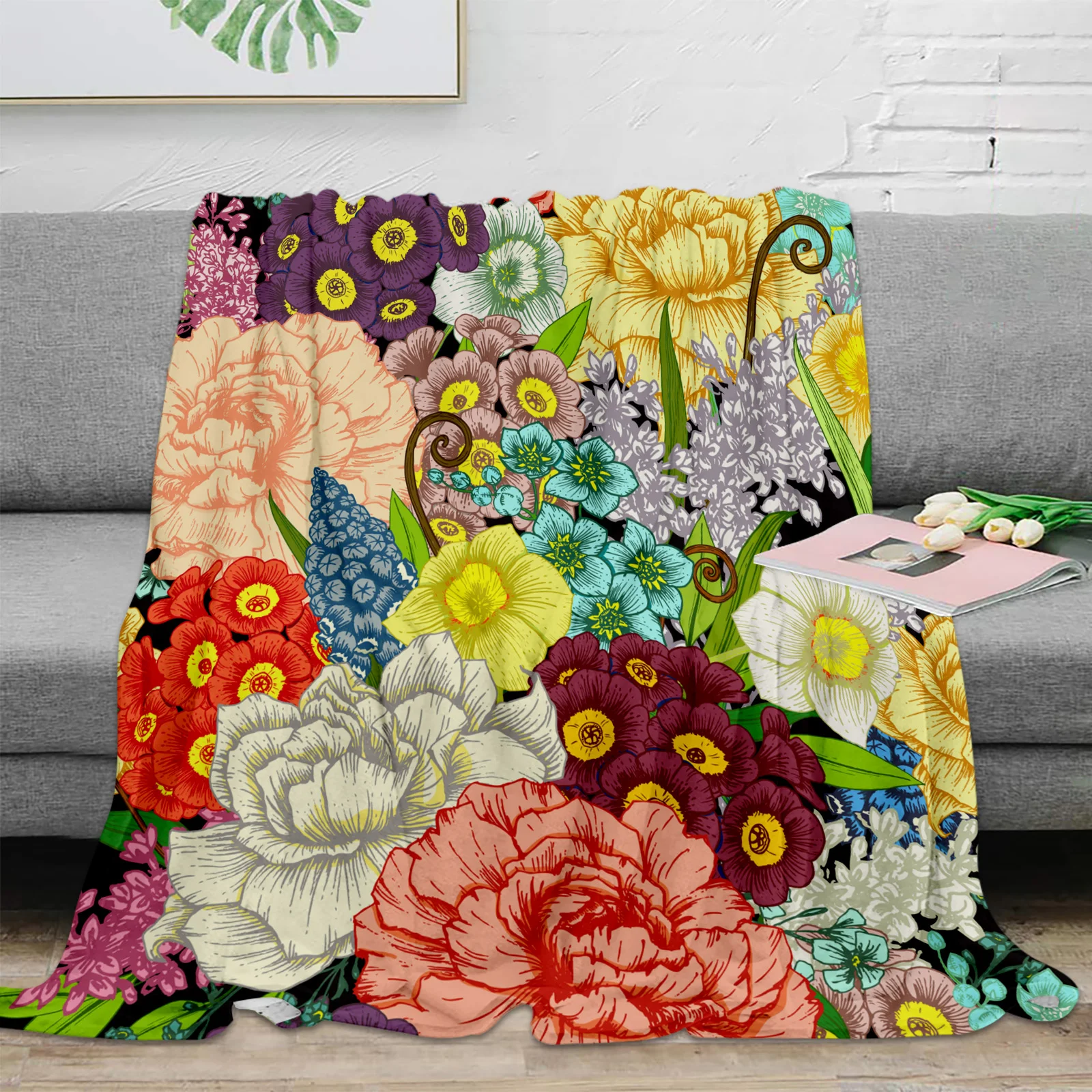 

Floral Pattern Throw Blanket For Sofa Bed Bedroom Bedspread Soft Microfiber Flannel Throw Blanket For Kids Gifts
