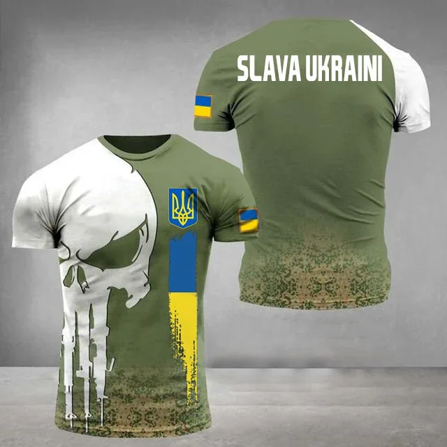 

New Ukrainian Men's Camo T-Shirt Military Brigade Style Printed T-Shirt Veterans Army Flag Clothing Oversized Harajuku Tops