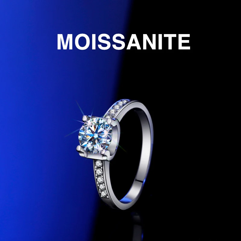 

GRA Certified 1CT Moissanite Ring VVS1 Lab Diamond 100% S925 Sterling Silver Ring for Women Engagement Promise Jewelry