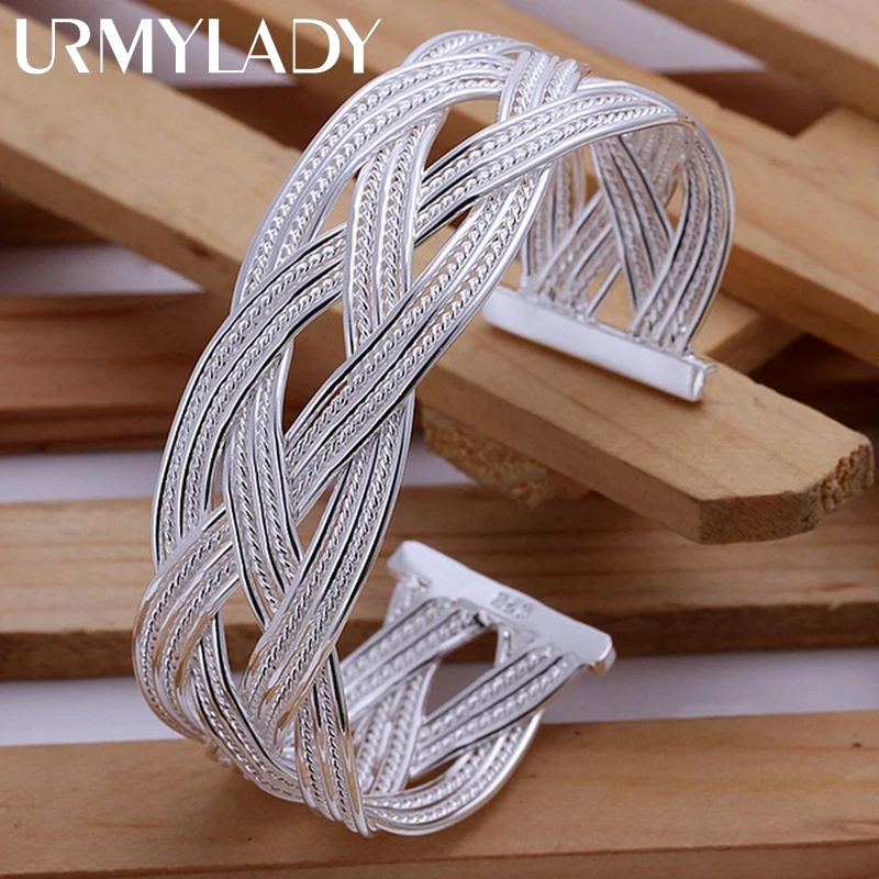

Wedding women lady 925 sterling silver open Bangle fashion jewelry exquisite temperament retro trumpets braided bracelet