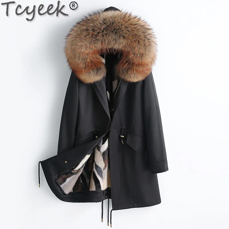 

Tcyeek Real Mink Fur Coat Women 2023 Winter Jacket Women Clothing Fashion Womens Fur Parka Liner Detachable Warm Fox Fur Collar