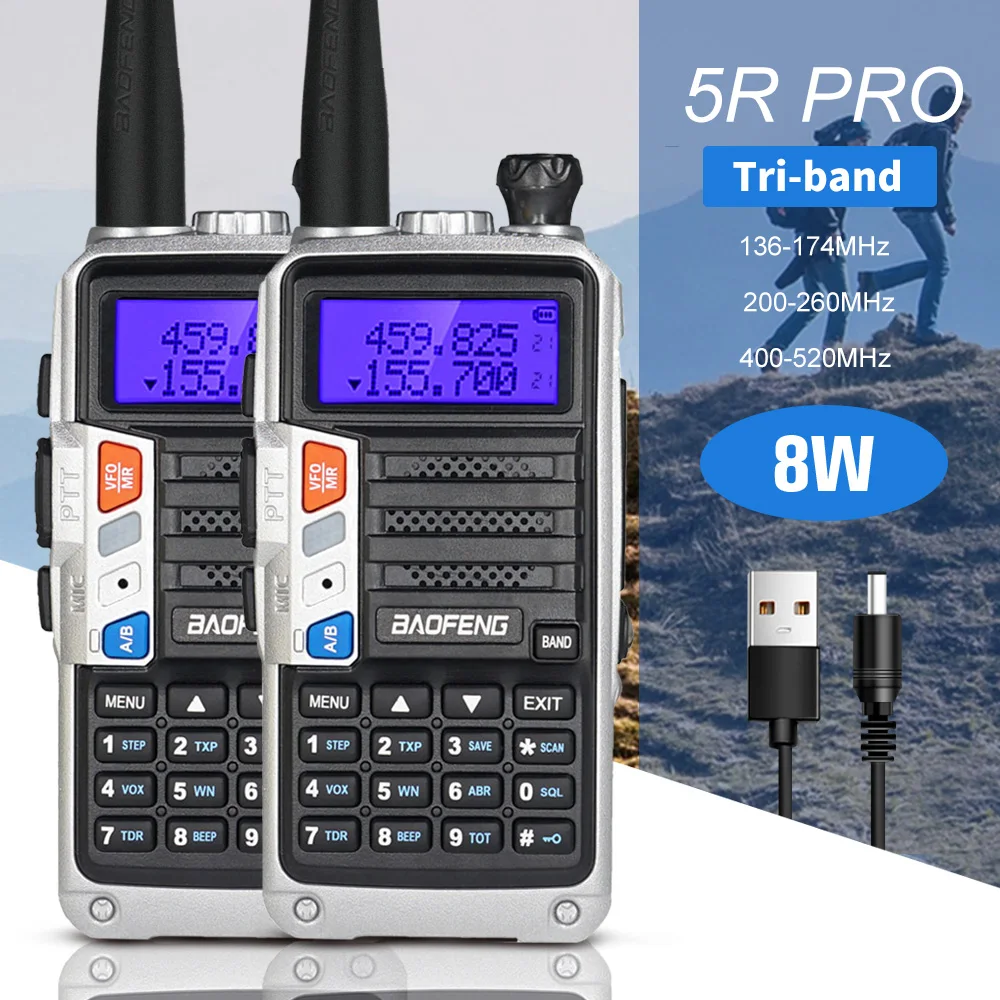 

2pcs Baofeng UV-5R Pro Walkie Talkie Professional CB Ham Radio Station Baofeng Transceiver 8W VHF UHF Portable Hunting Radios