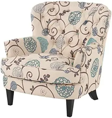 

Fabric Club Chair, White / Blue Floral